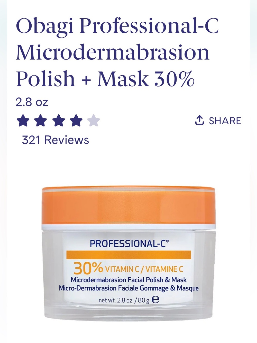 Obagi Professional-C  30% L-ASCORBIC ACID Microdermabrasion Polish +Mask